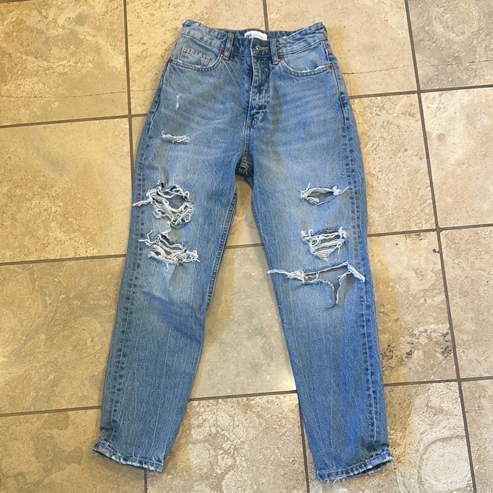 Zara Blue Boyfriend Distressed Jeans